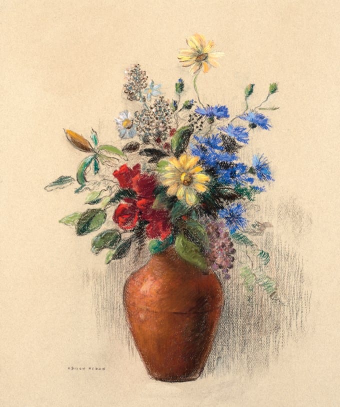 Fleurs dans un vase brun